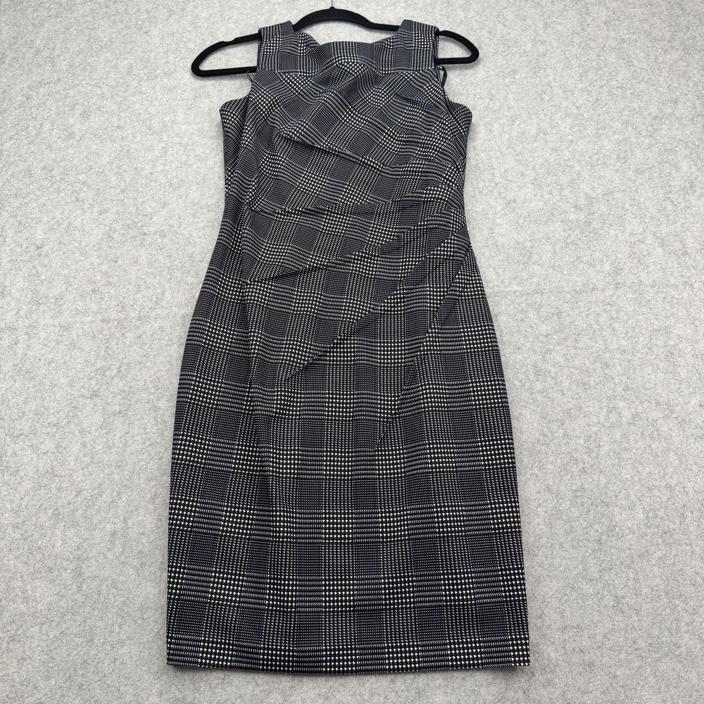 Calvin Klein Dress Womens 6P Black Houndstooth Sleeveless Sheath Stretch Work